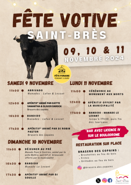 Programme de la fête votive de Novembre de Saint Brès